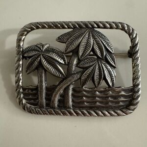 Vintage Palm Trees and Waves Brooch Pin